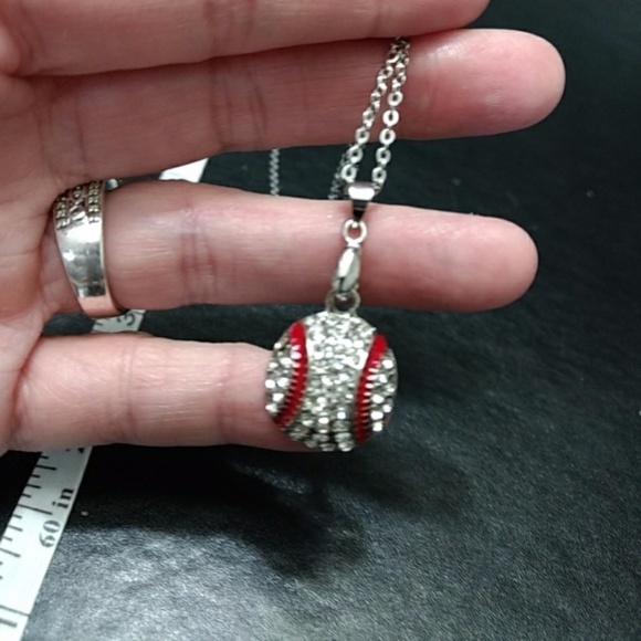 Jewelry - *Sale* Sparkly Red & White Baseball Necklace